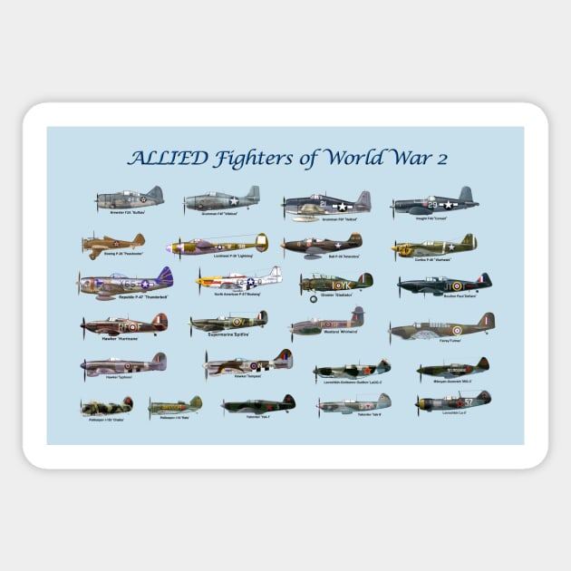 Allied Fighters of WW2 Sticker by MilMerchant